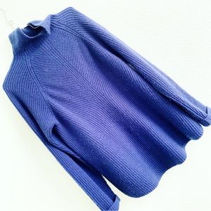 THEORY Moving rib cashmere ribbed mock turtle neck sweater blue Small
